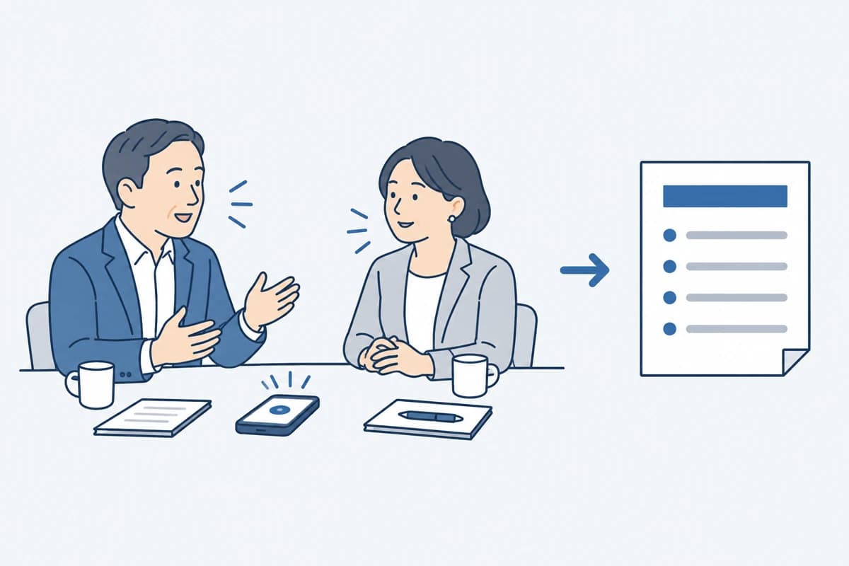 スマホで会議を録音し、箇条書きの議事録ができあがる絵